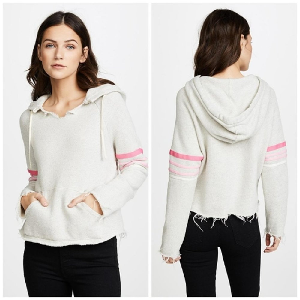 MOTHER denim Square Tear Raw Hem Hooded Pullover Sz Small